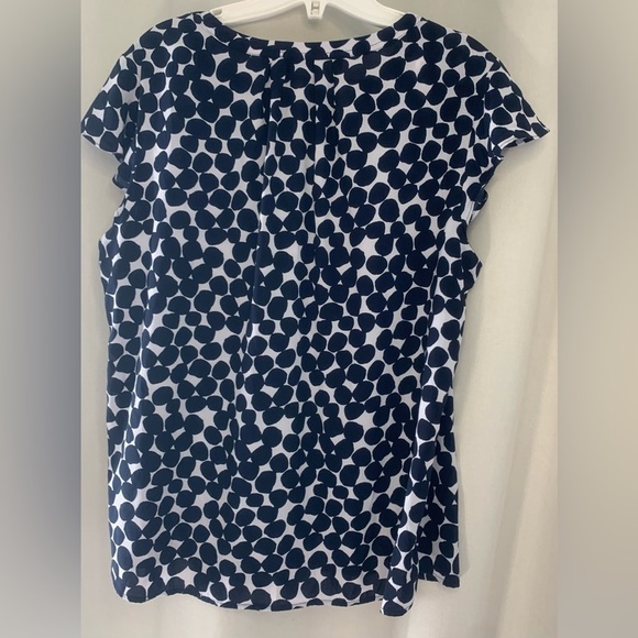 Calvin Klein Women's Top, Ruffle Cap Sleeves, Blue Polka Dot Pattern; Size L - Picture 2 of 9